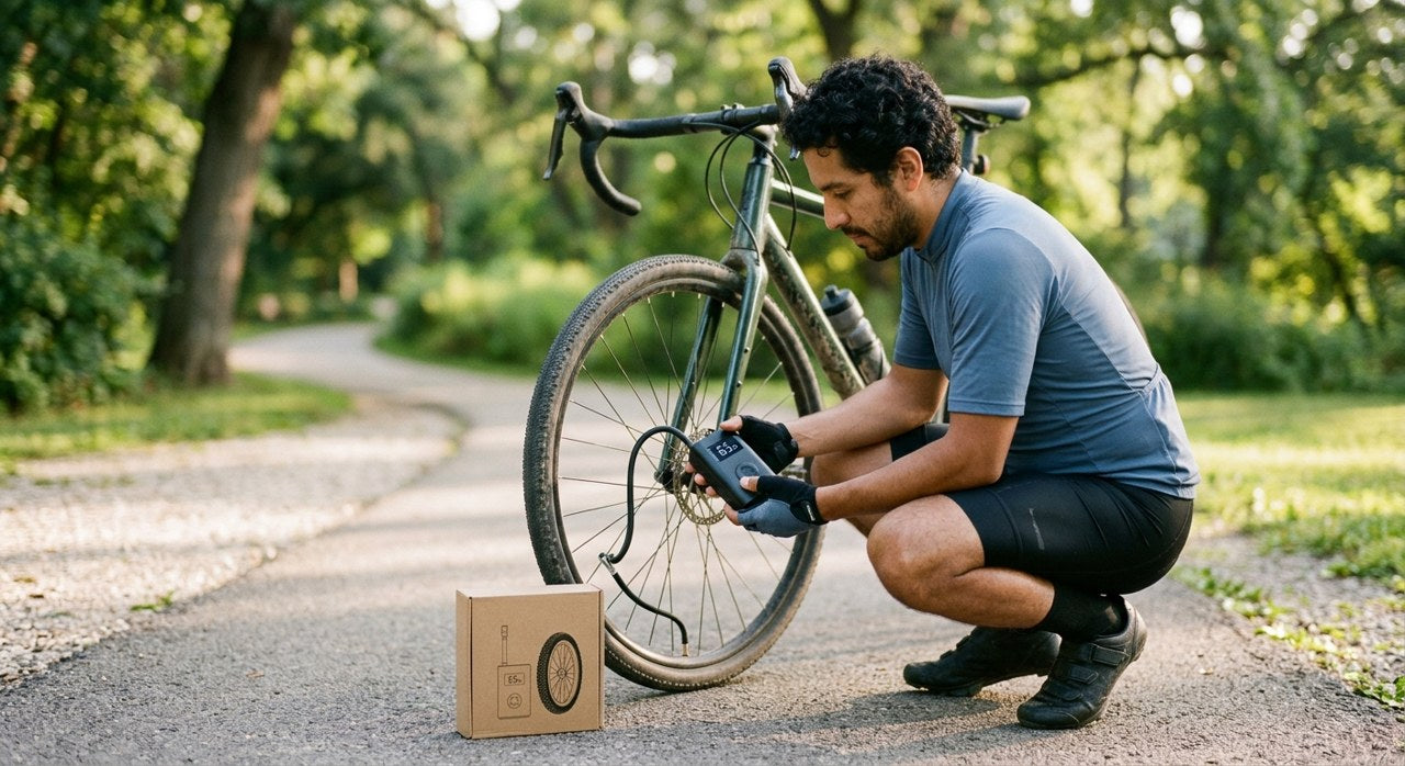 Inflando la llanta de la bici con AIRVO