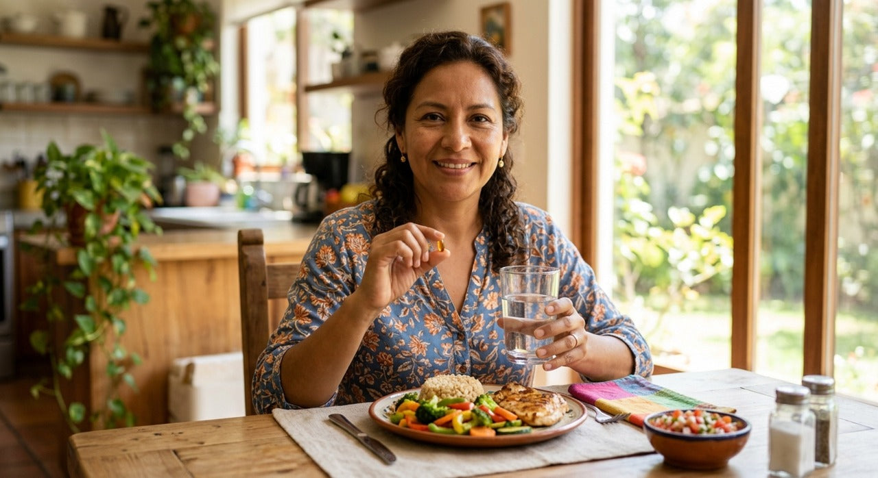 Tomando una cápsula antes del almuerzo