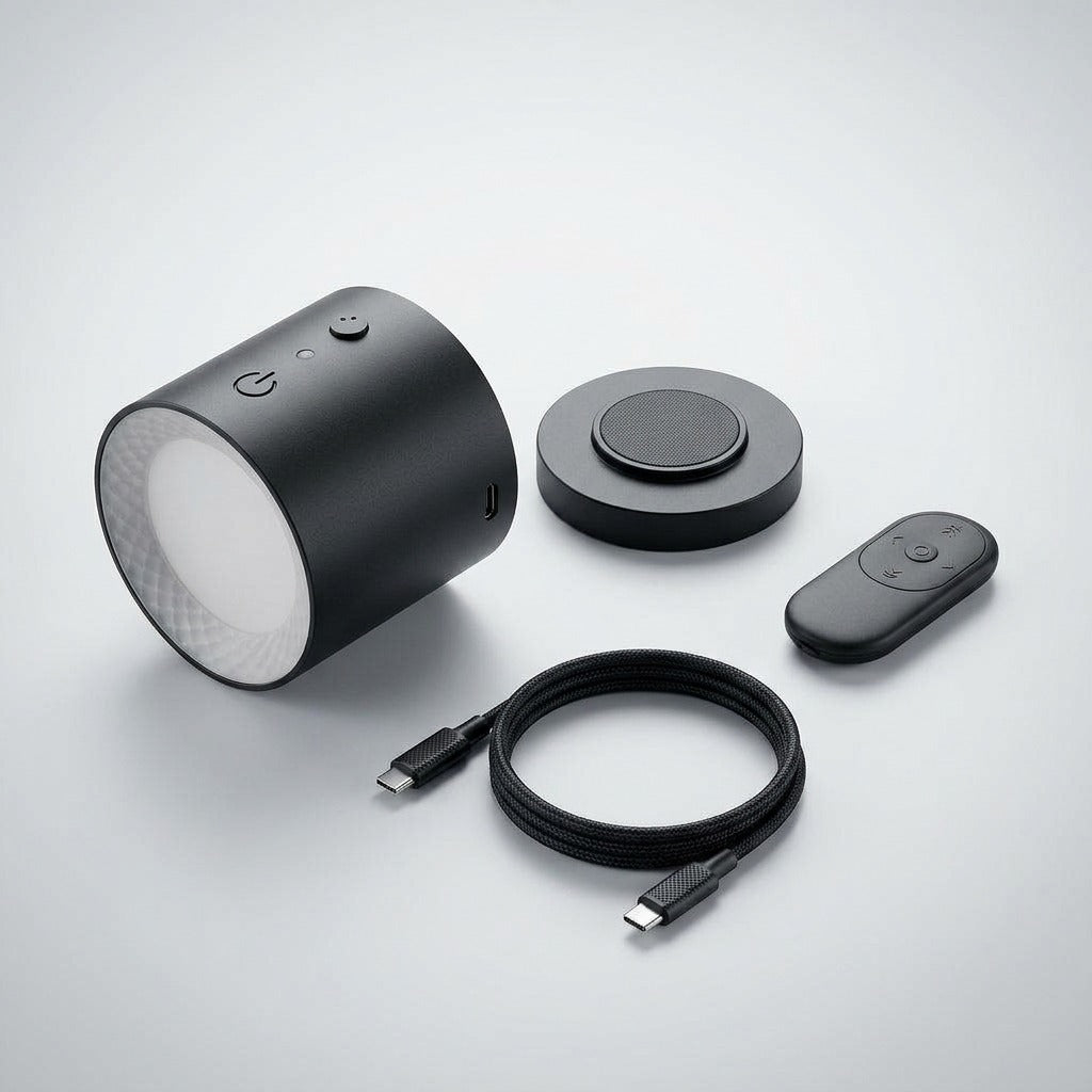 Lámpara, base, control y cable