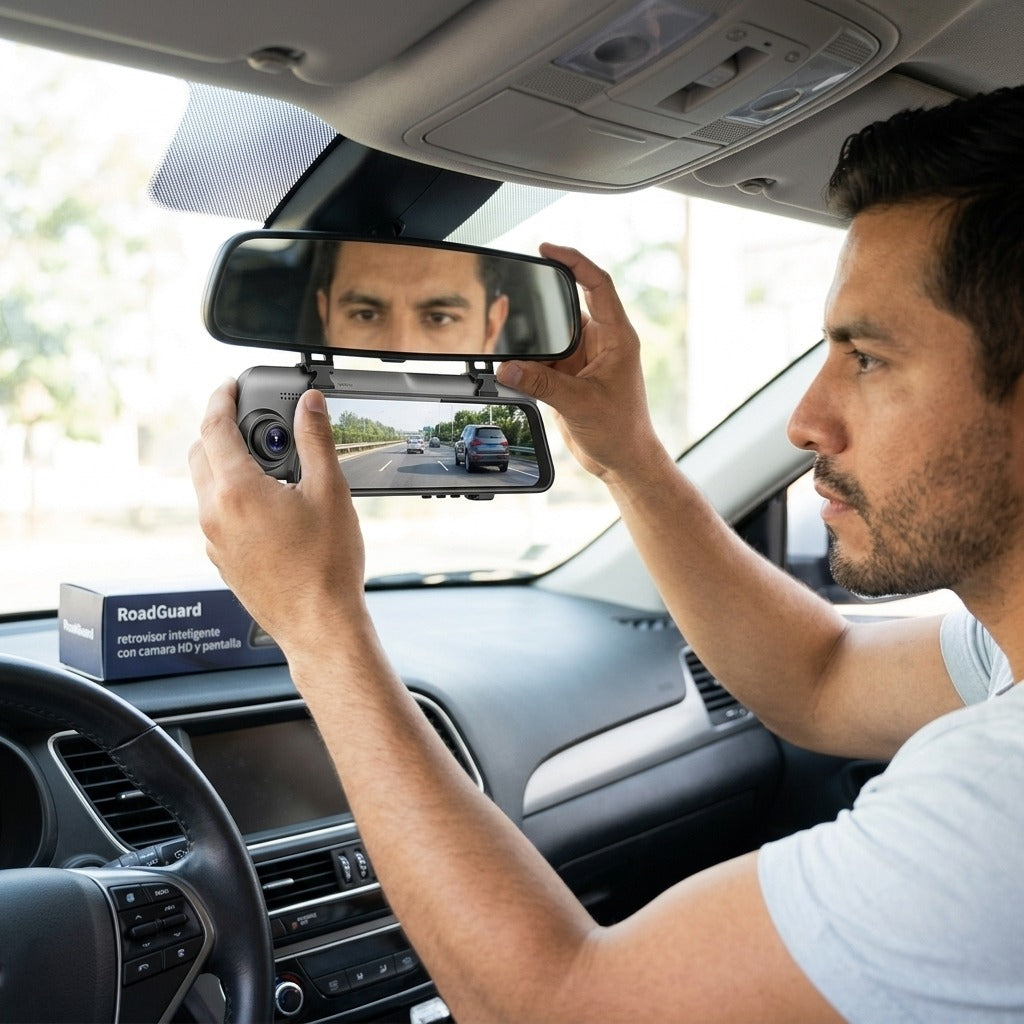 Hombre instalando RoadGuard en su auto