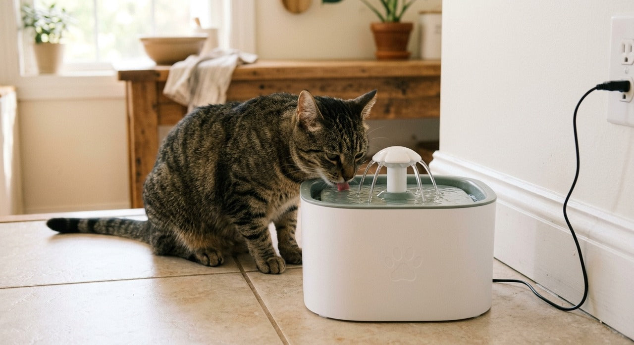 Gato bebiendo de la fuente AQUENTA