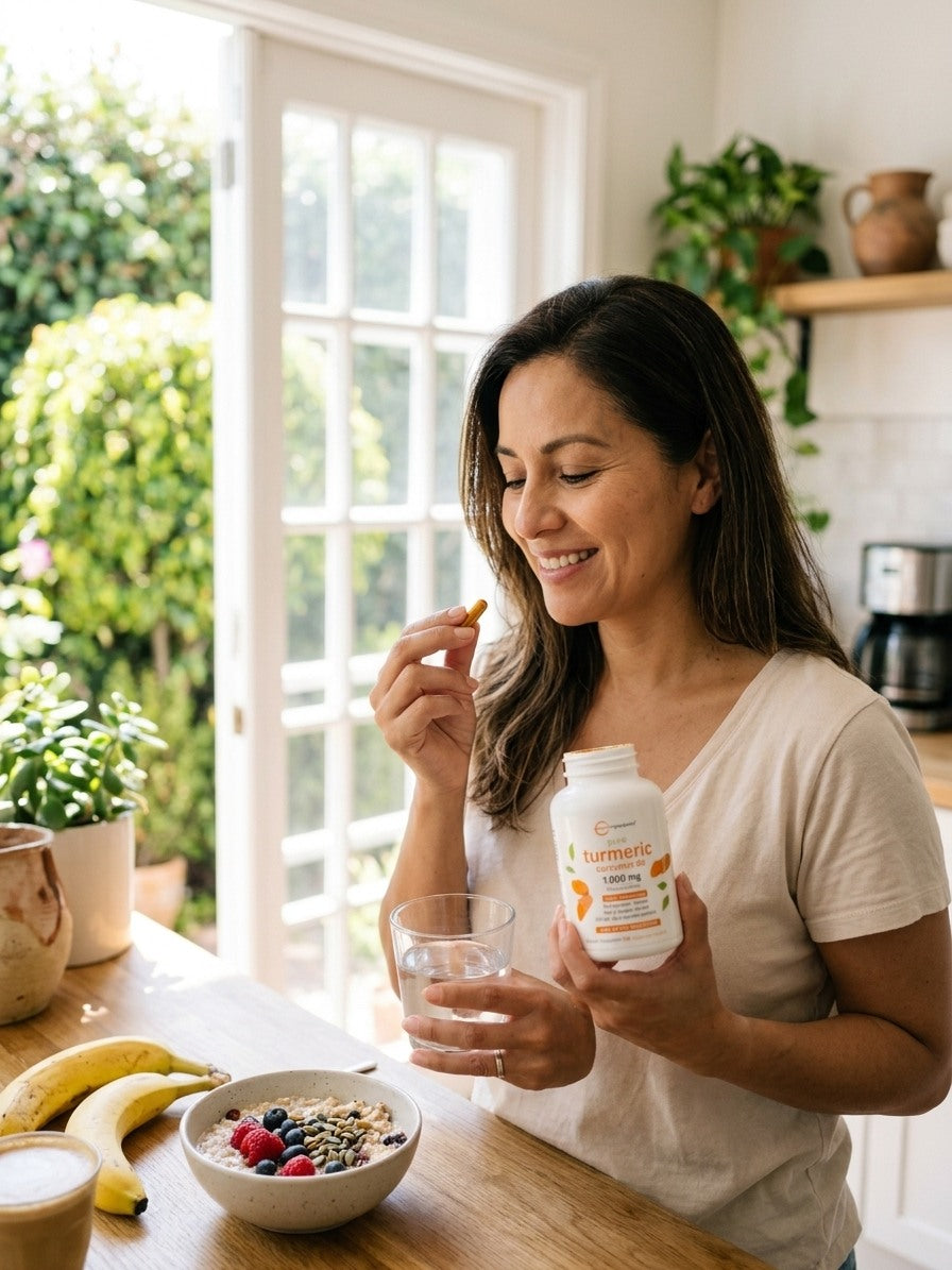Tomando cúrcuma con el desayuno