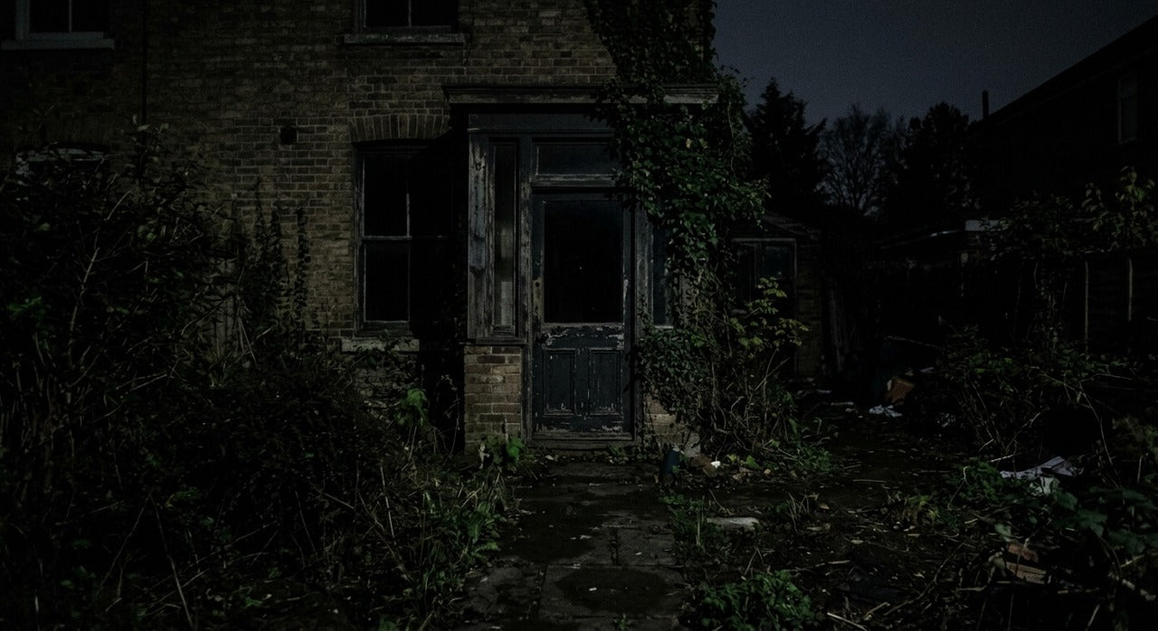 Entrada de casa completamente oscura de noche