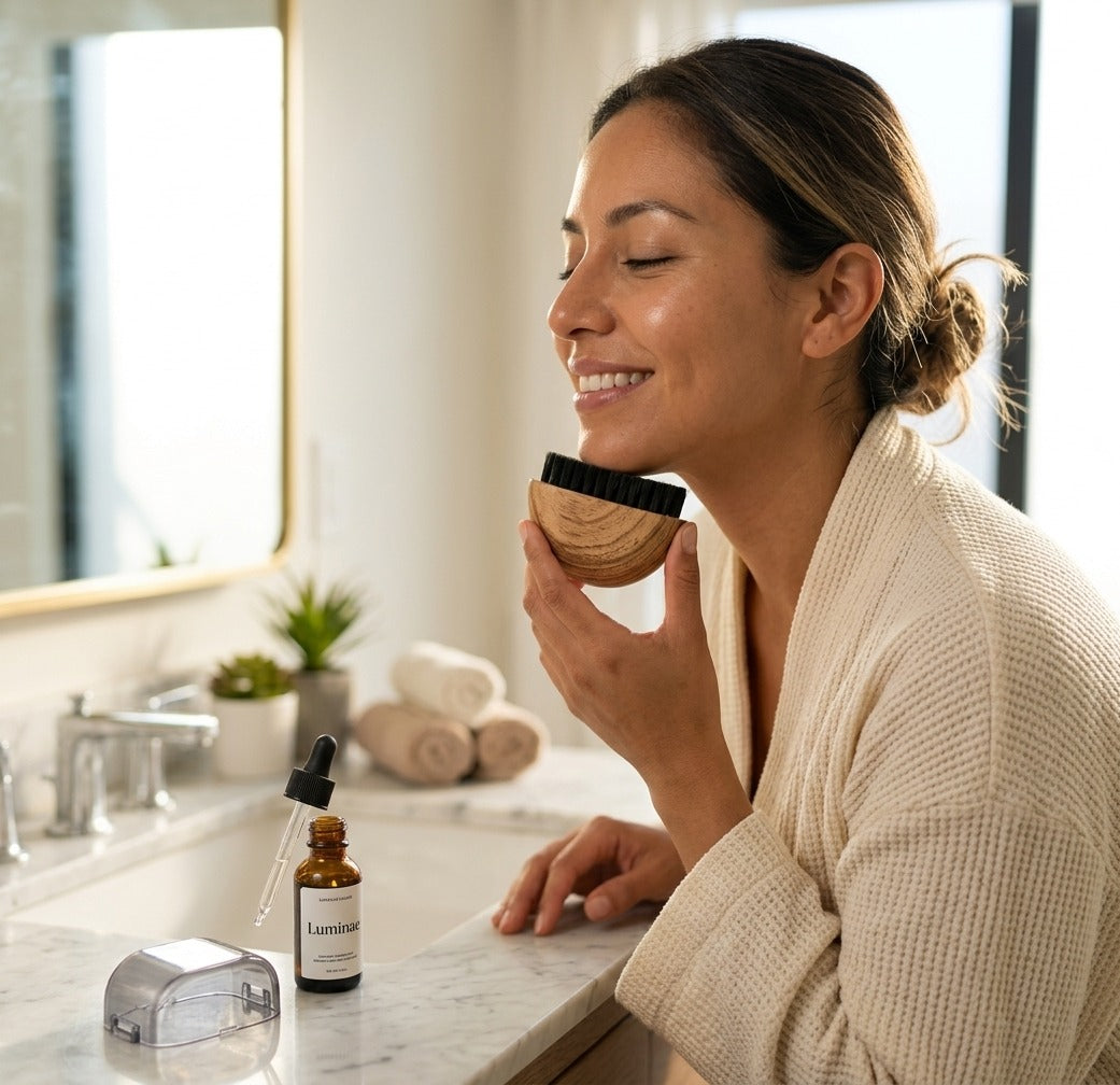 Mujer usando Luminae en su rutina de skincare
