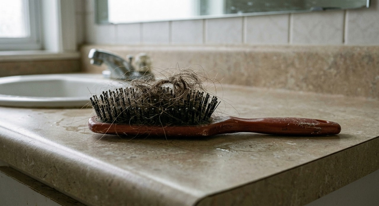 Cepillo común lleno de pelo enredado