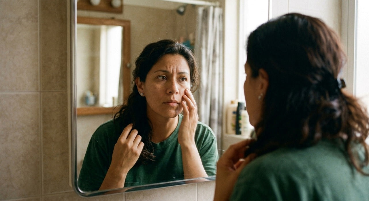 Mujer preocupada por la perdida natural de colageno