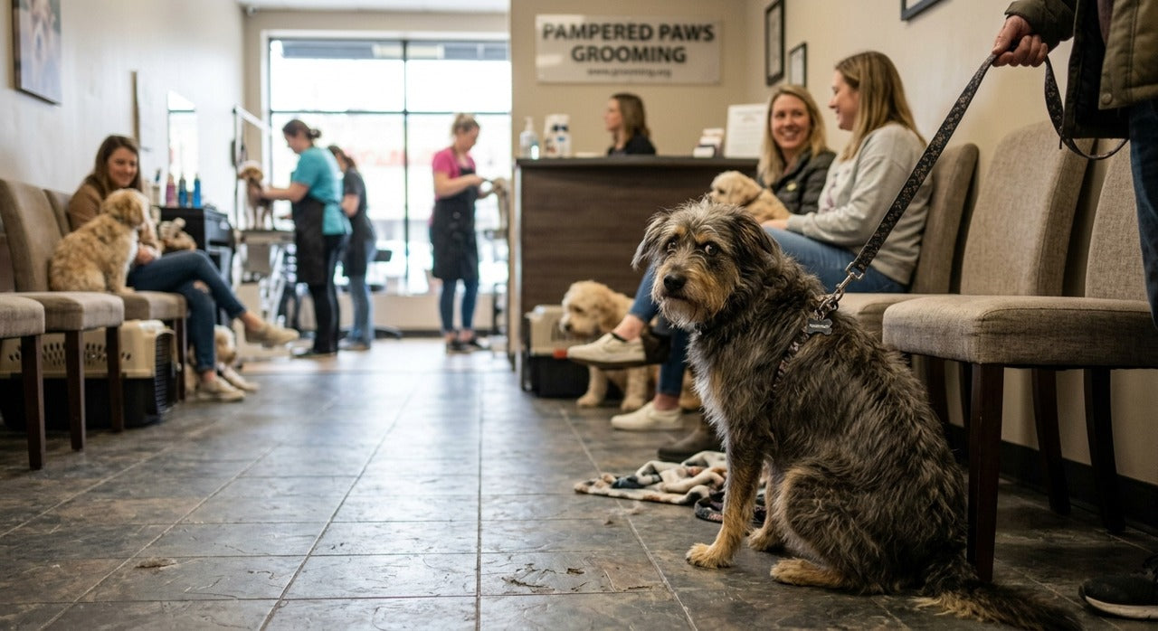 Mascota estresada en el groomer