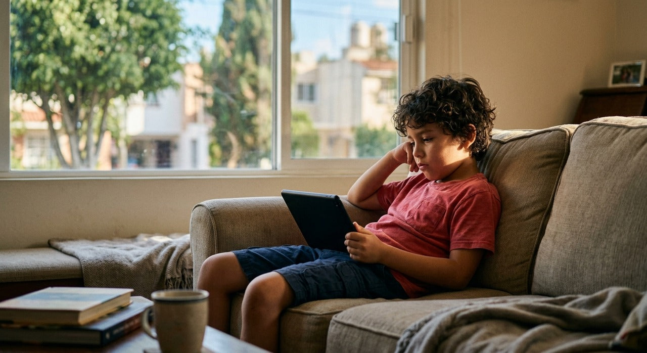 Niño aburrido frente a la tablet