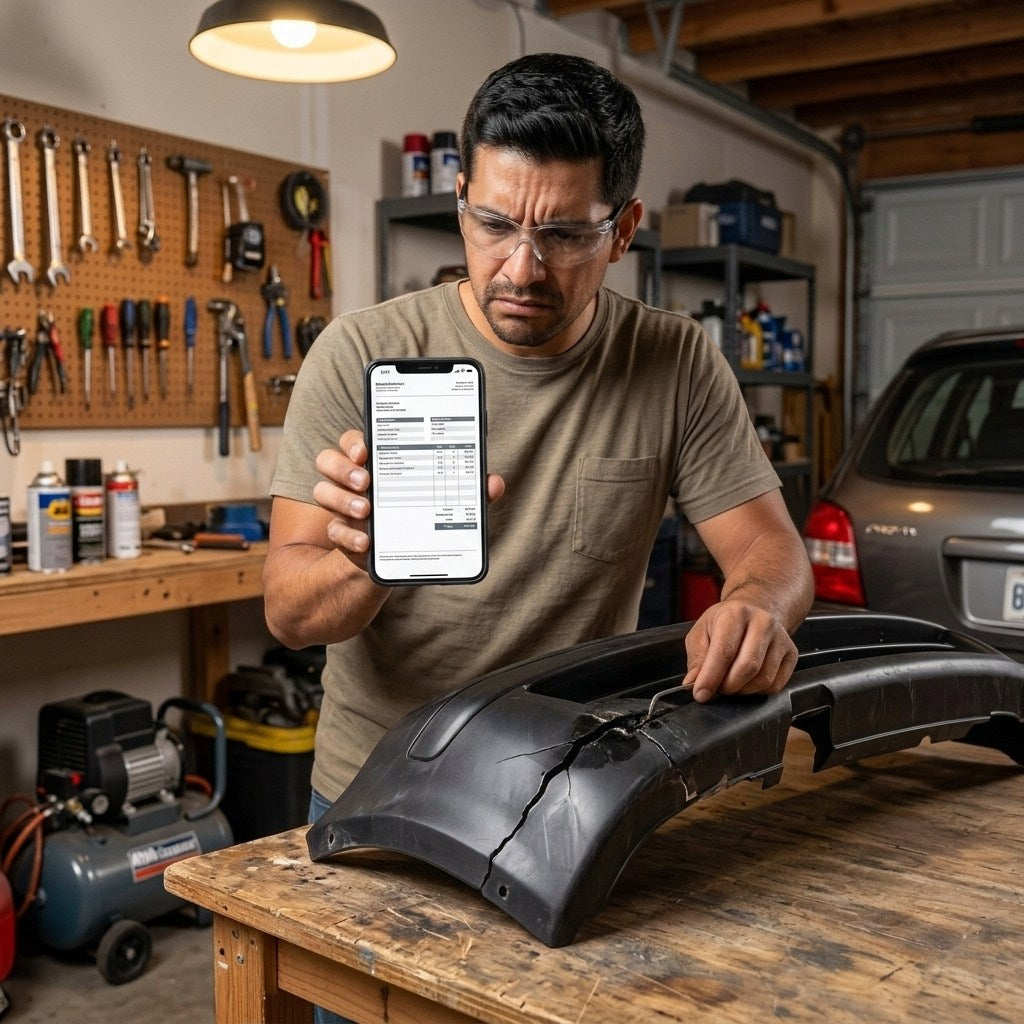 Hombre frustrado viendo el costo de reparacion en el taller